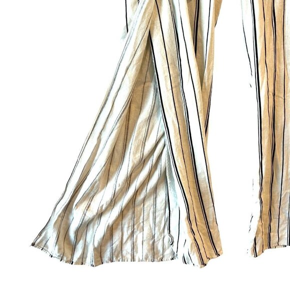 Sincerely Jules Womens M Linen Pants Paperbag Stripe Black White Open High Slits - Picture 4 of 8